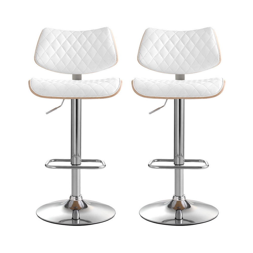 Artiss 2x Bar Stools Leather Gas Lift Chair White