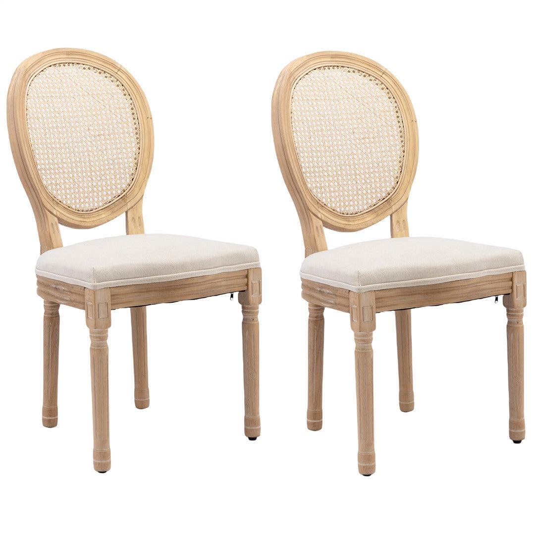 Dino Set of 2 Rattan Upholstered Dining Chairs - Beige