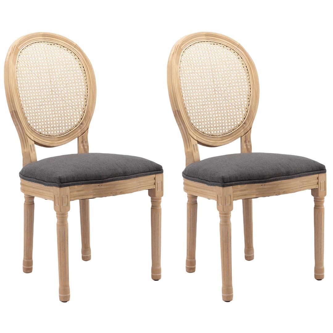 Dino Set of 2 Rattan Upholstered Dining Chairs - Grey