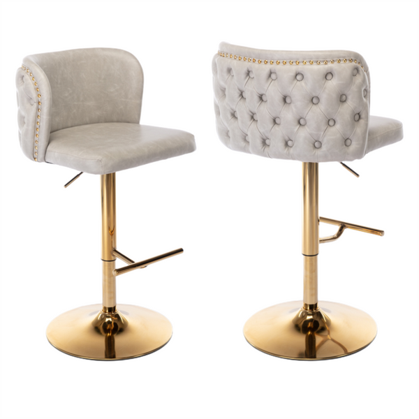 Premo Set of 2 Golden Base Faux Leather Bar stools- Beige