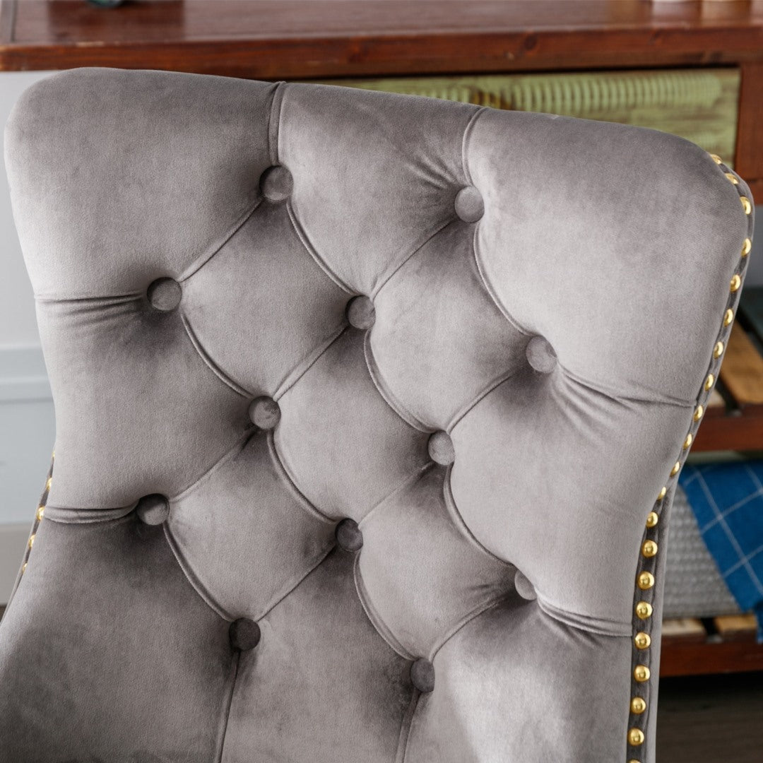 Ameriko Velvet Tufted Home Office Chair -Grey