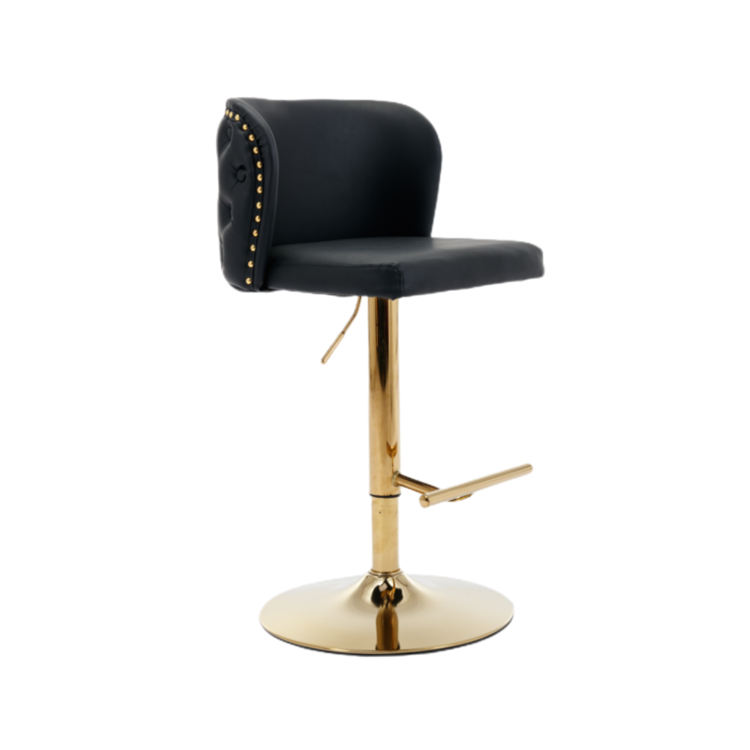 Premo Set of 2 Golden Base Faux Leather Bar stools- Black