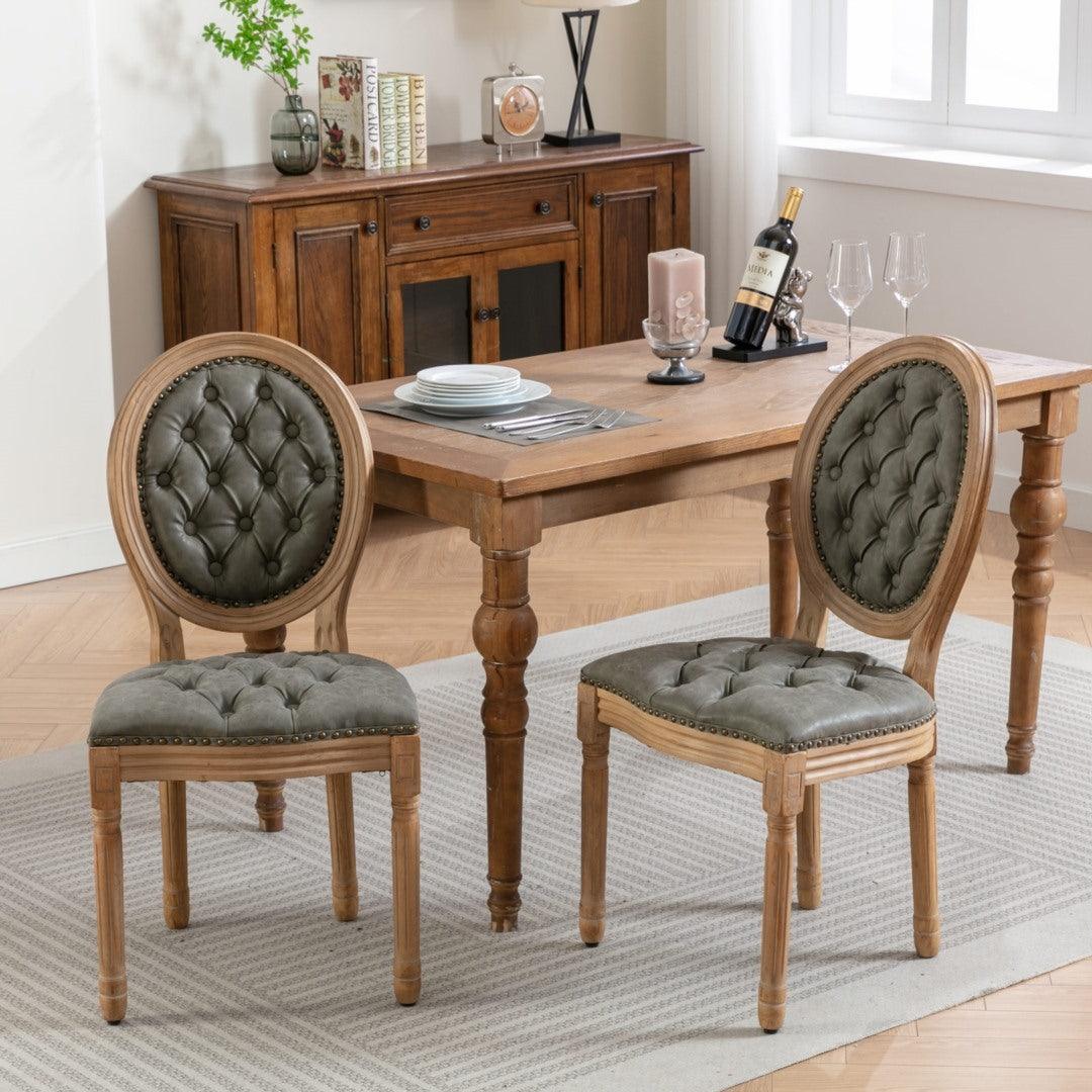 Cesco Set of 2 Faux Leather Tufted Upholstered Dining Chairs - Pine Green