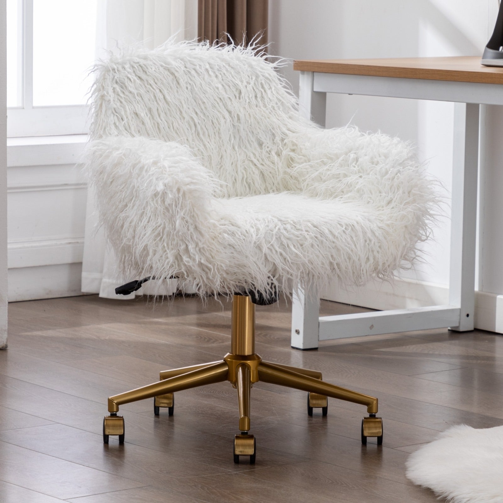 Amore Faux Fur Fluffy Home Office Chair -White