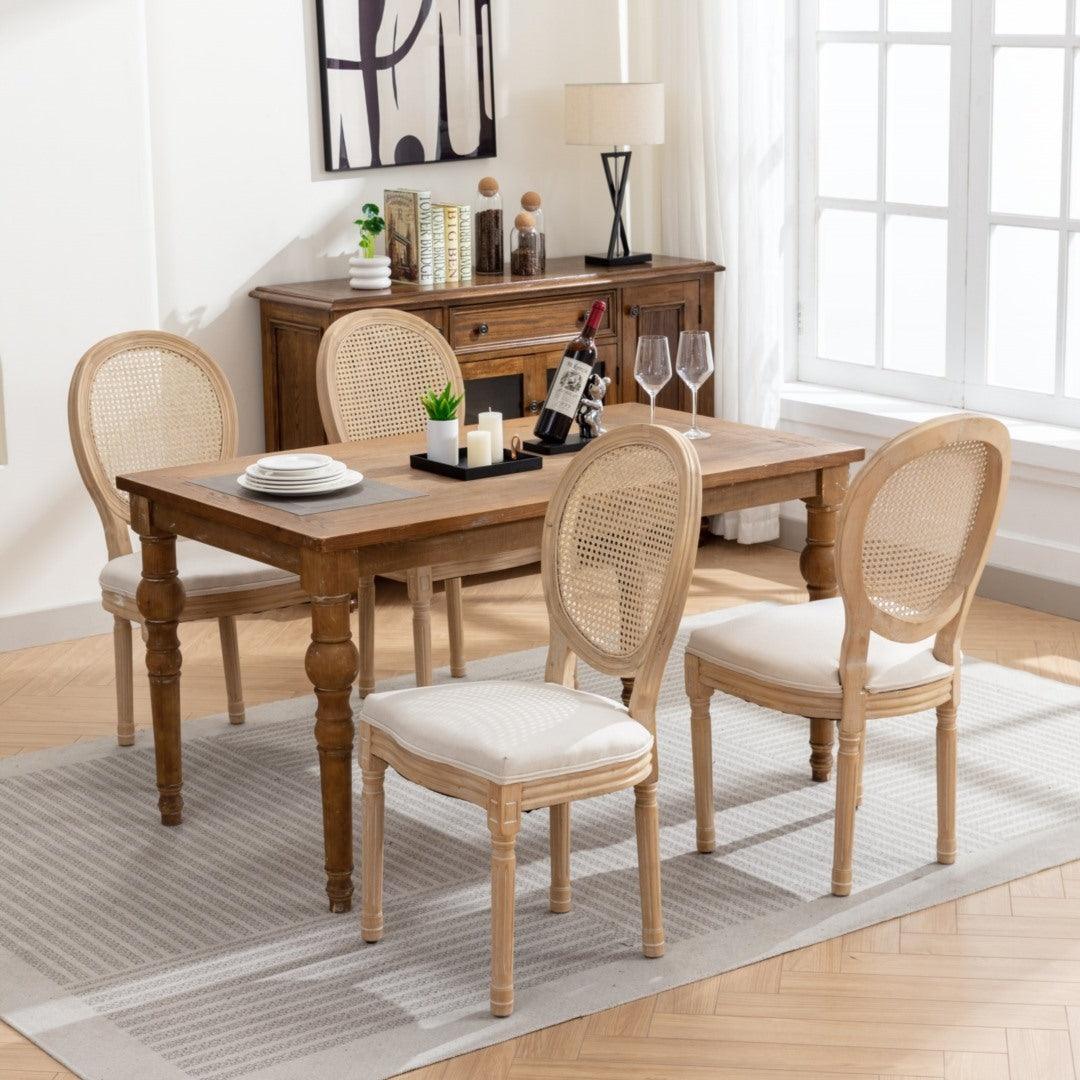 Dino Set of 2 Rattan Upholstered Dining Chairs - Beige