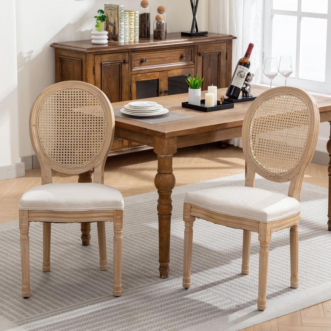 Dino Set of 2 Rattan Upholstered Dining Chairs - Beige