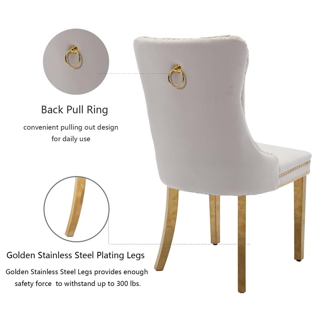 Draco Set of 2 Velvet Dining Chairs with Golden Steel Legs-Beige