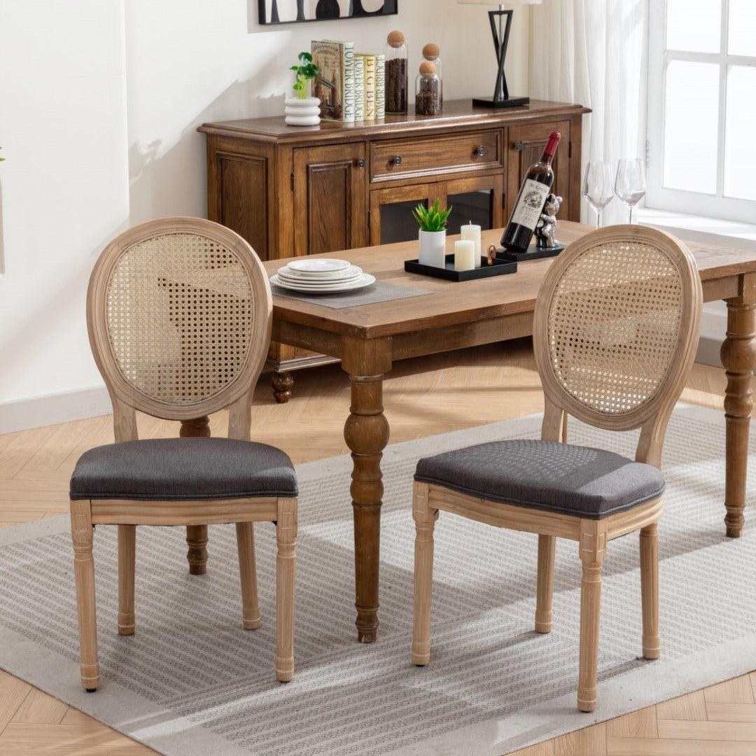 Dino Set of 2 Rattan Upholstered Dining Chairs - Grey