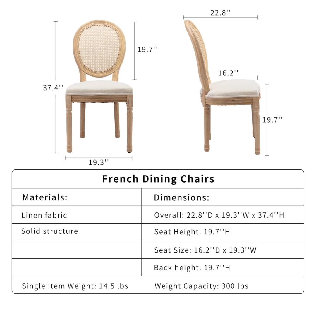 Dino Set of 2 Rattan Upholstered Dining Chairs - Beige