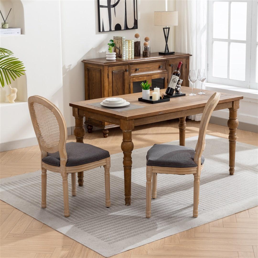 Dino Set of 2 Rattan Upholstered Dining Chairs - Grey