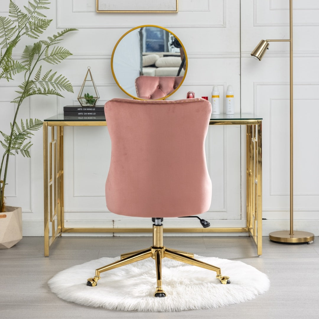 Ameriko Velvet Tufted Home Office Chair -Pink