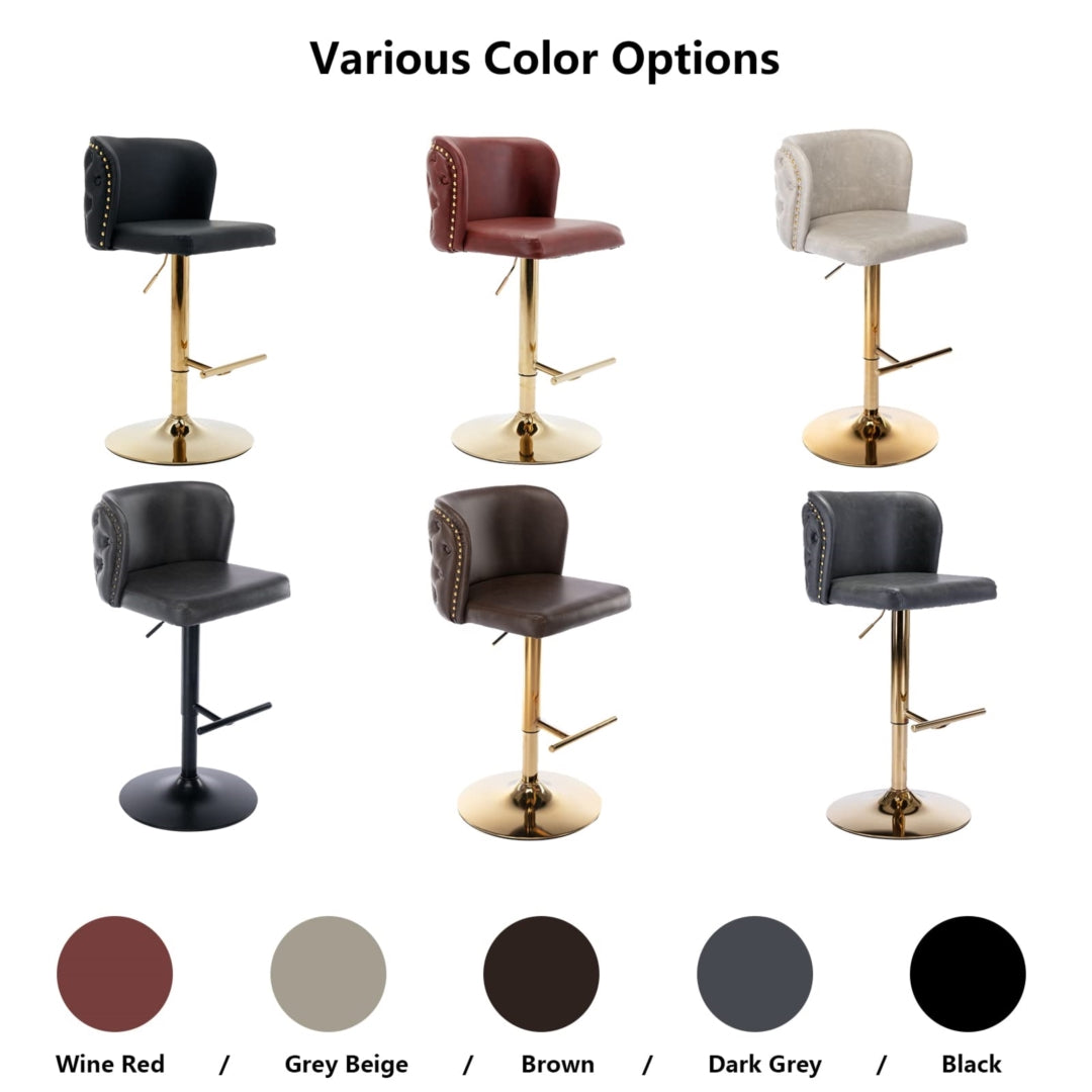 Premo Set of 2 Golden Base Faux Leather Bar stools- Beige