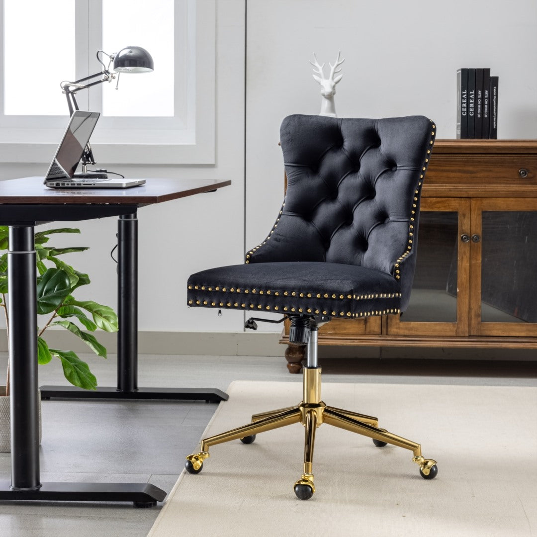 Ameriko Velvet Tufted Home Office Chair -Black