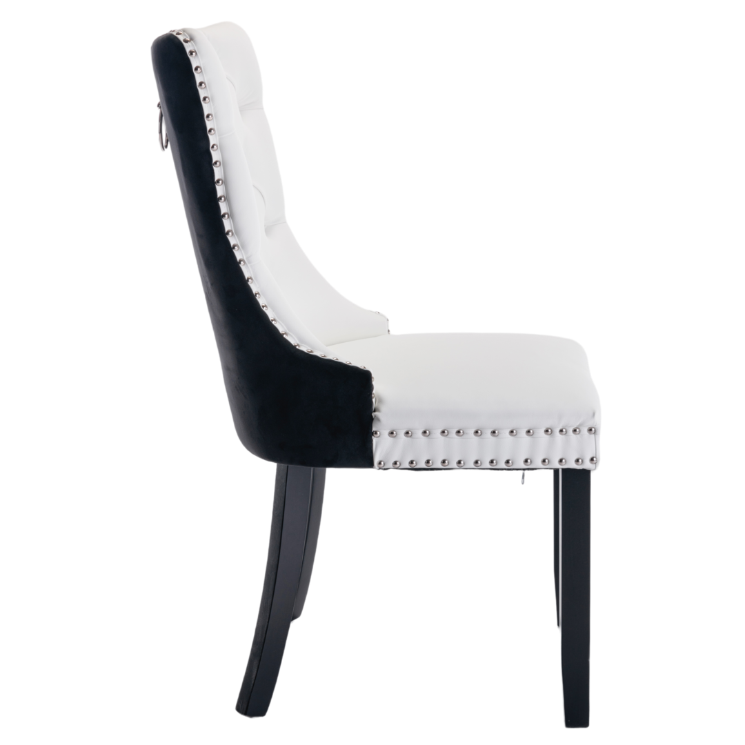 Dino Set of 2 Velvet & Faux Leather Dining Chairs -White & Black