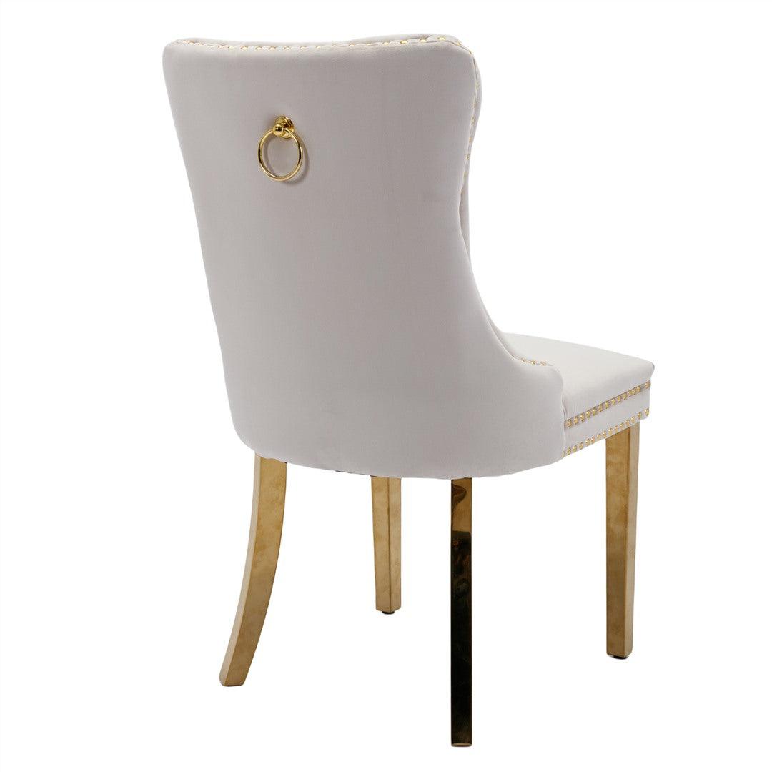 Draco Set of 2 Velvet Dining Chairs with Golden Steel Legs-Beige