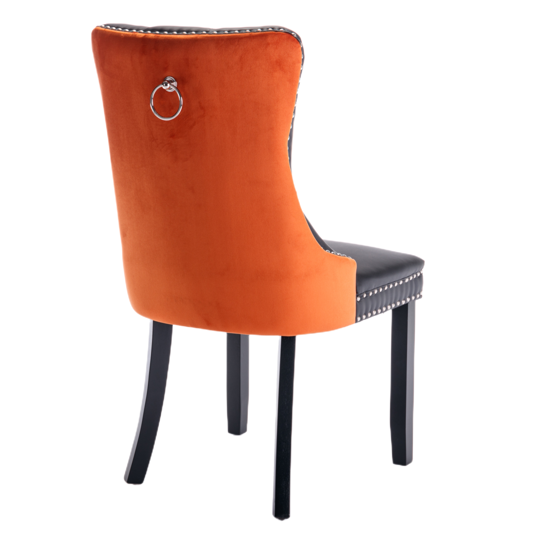 Dino Set of 2 Velvet & Faux Leather Dining Chairs -Black & Orange
