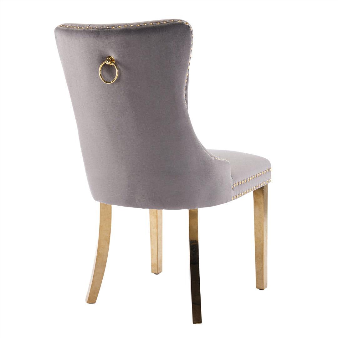 Draco Set of 2 Velvet Dining Chairs with Golden Steel Legs-Grey