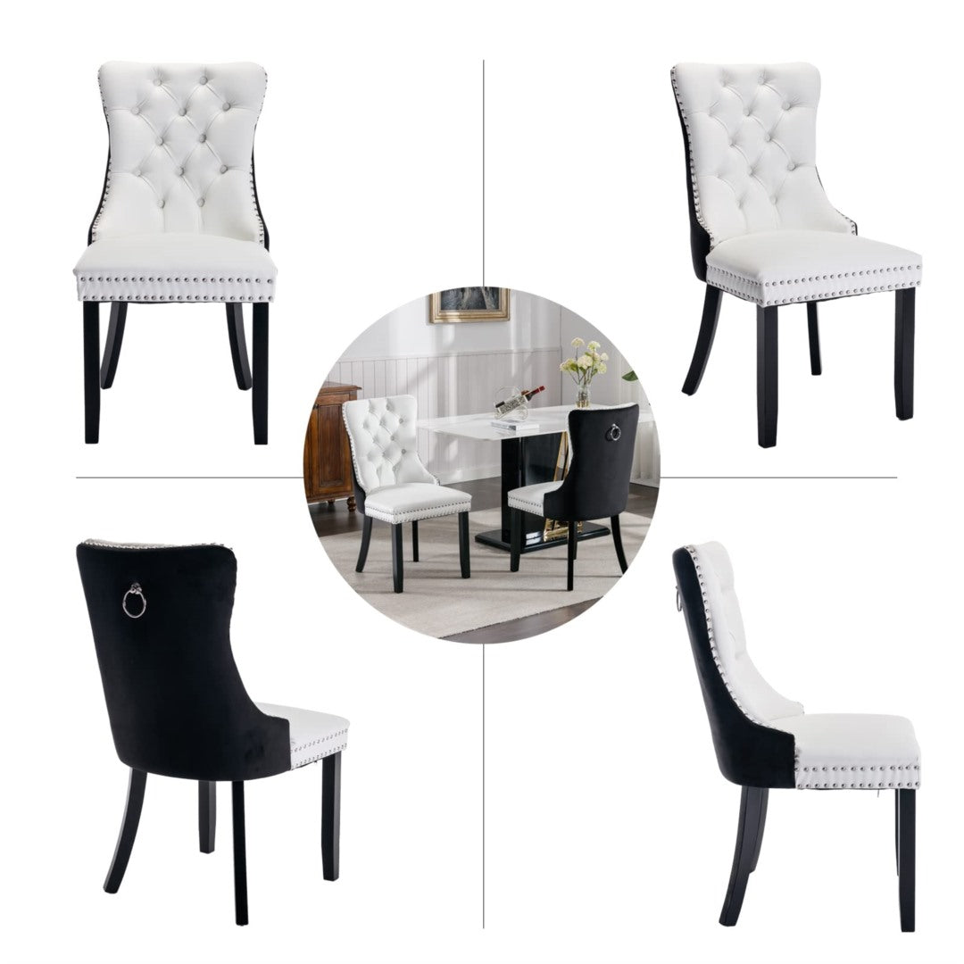 Dino Set of 2 Velvet & Faux Leather Dining Chairs -White & Black