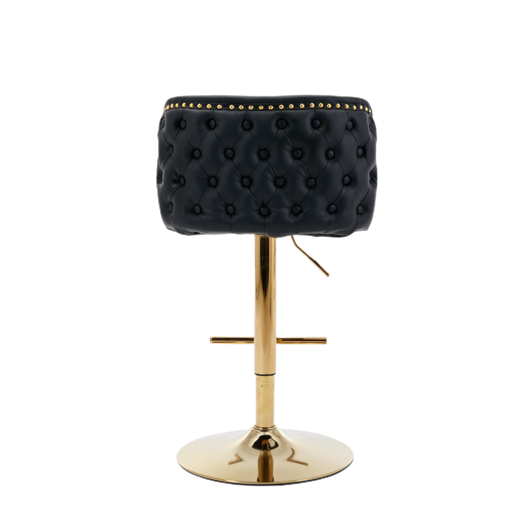 Premo Set of 2 Golden Base Faux Leather Bar stools- Black