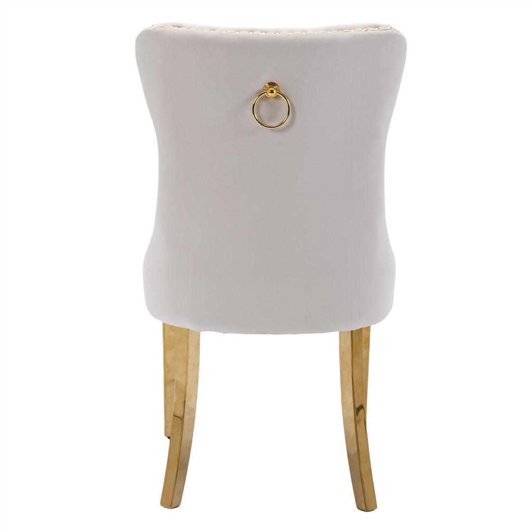 Draco Set of 2 Velvet Dining Chairs with Golden Steel Legs-Beige