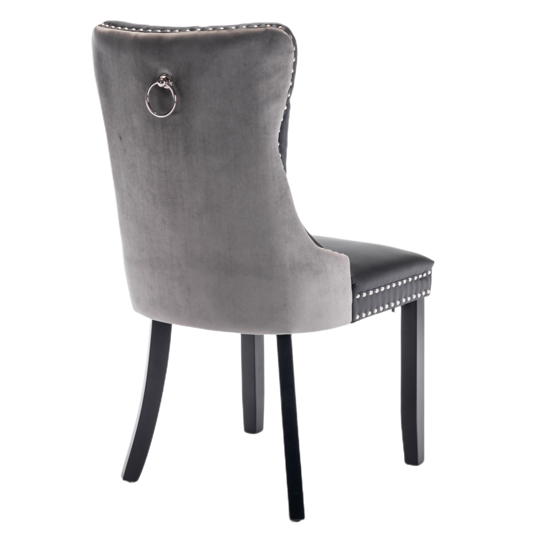 Dino Set of 2 Velvet & Faux Leather Dining Chairs -Black & Grey