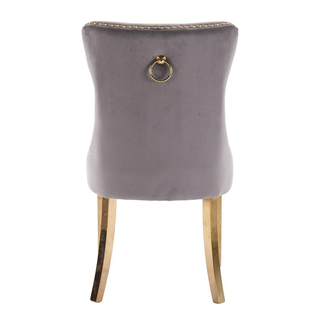 Draco Set of 2 Velvet Dining Chairs with Golden Steel Legs-Grey