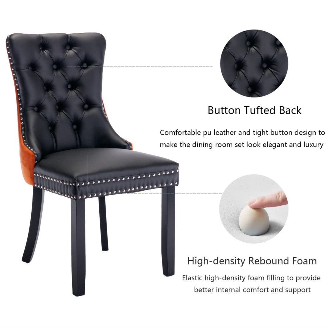 Dino Set of 2 Velvet & Faux Leather Dining Chairs -Black & Orange
