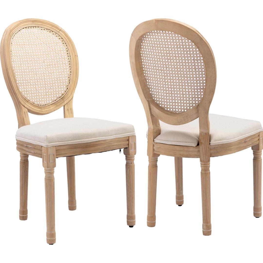 Dino Set of 2 Rattan Upholstered Dining Chairs - Beige