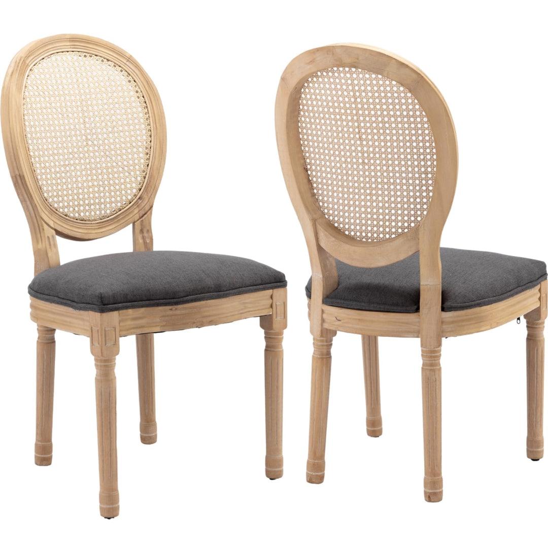 Dino Set of 2 Rattan Upholstered Dining Chairs - Grey