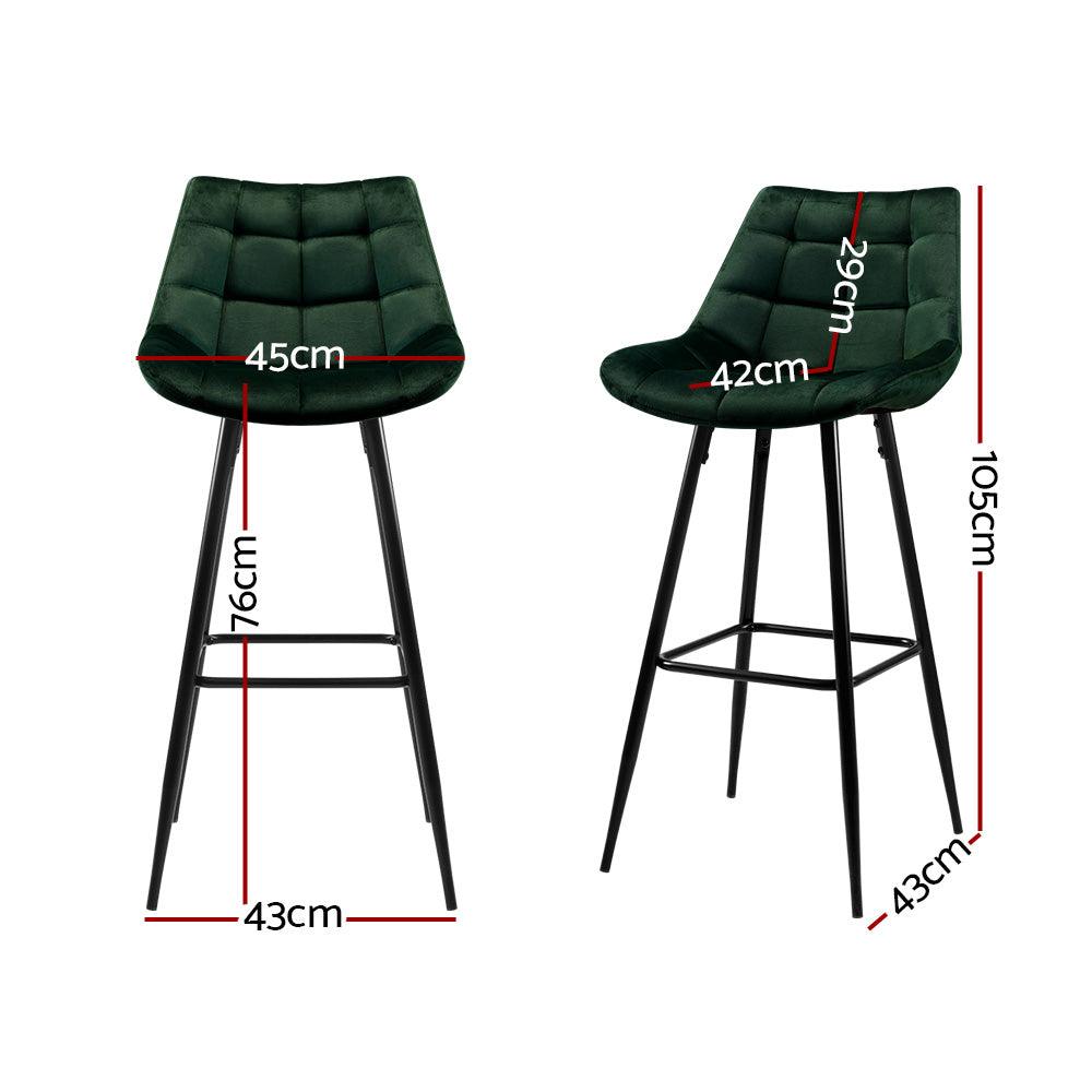 Artiss 2x Bar Stools Velvet Chairs Green