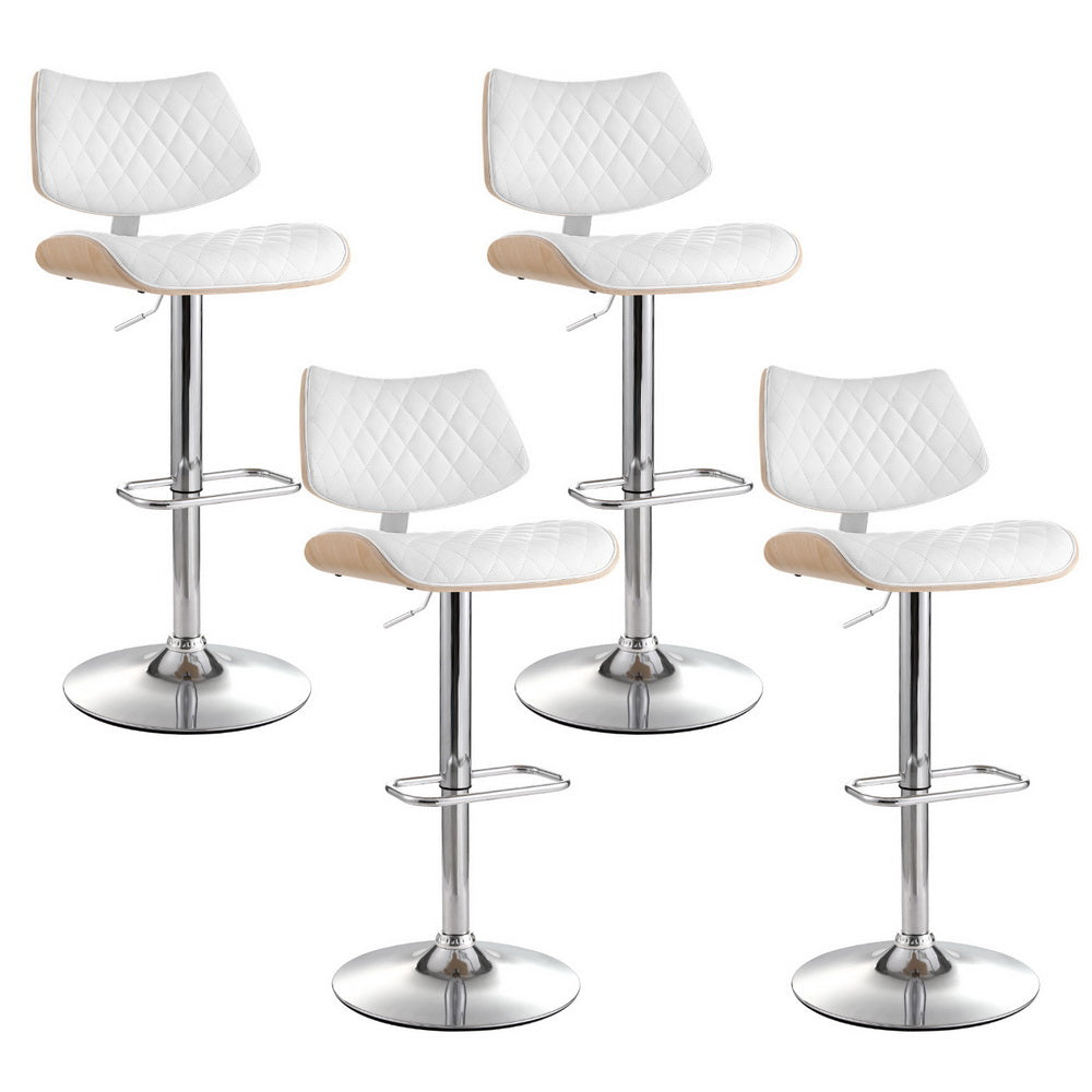 Artiss 4x Bar Stools Kitchen Dining Chairs Gas Lift Stool Wooden Leather White