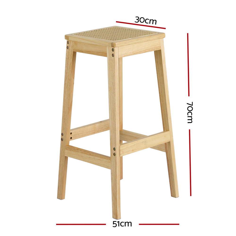 Artiss 2x Bar Stools Rubber Wood Stool Counter Chair Rattan Barstools Kitchen