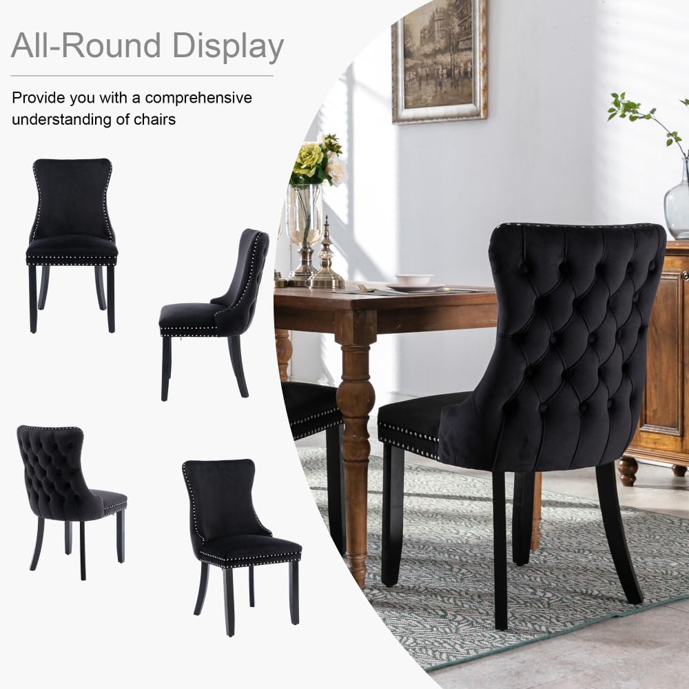 Capo Set of 2 Velvet Upholstered Dining Chairs -Black