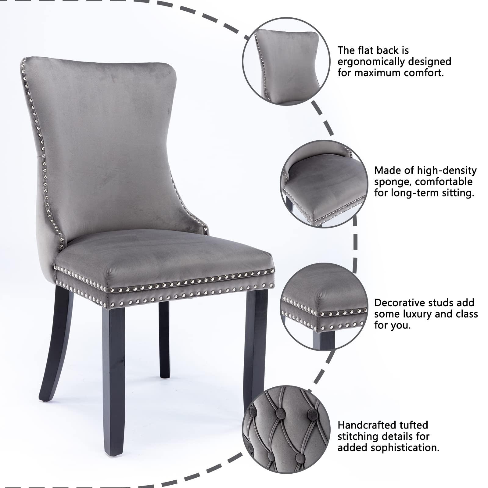 Capo Set of 2 Velvet Upholstered Dining Chairs -Grey