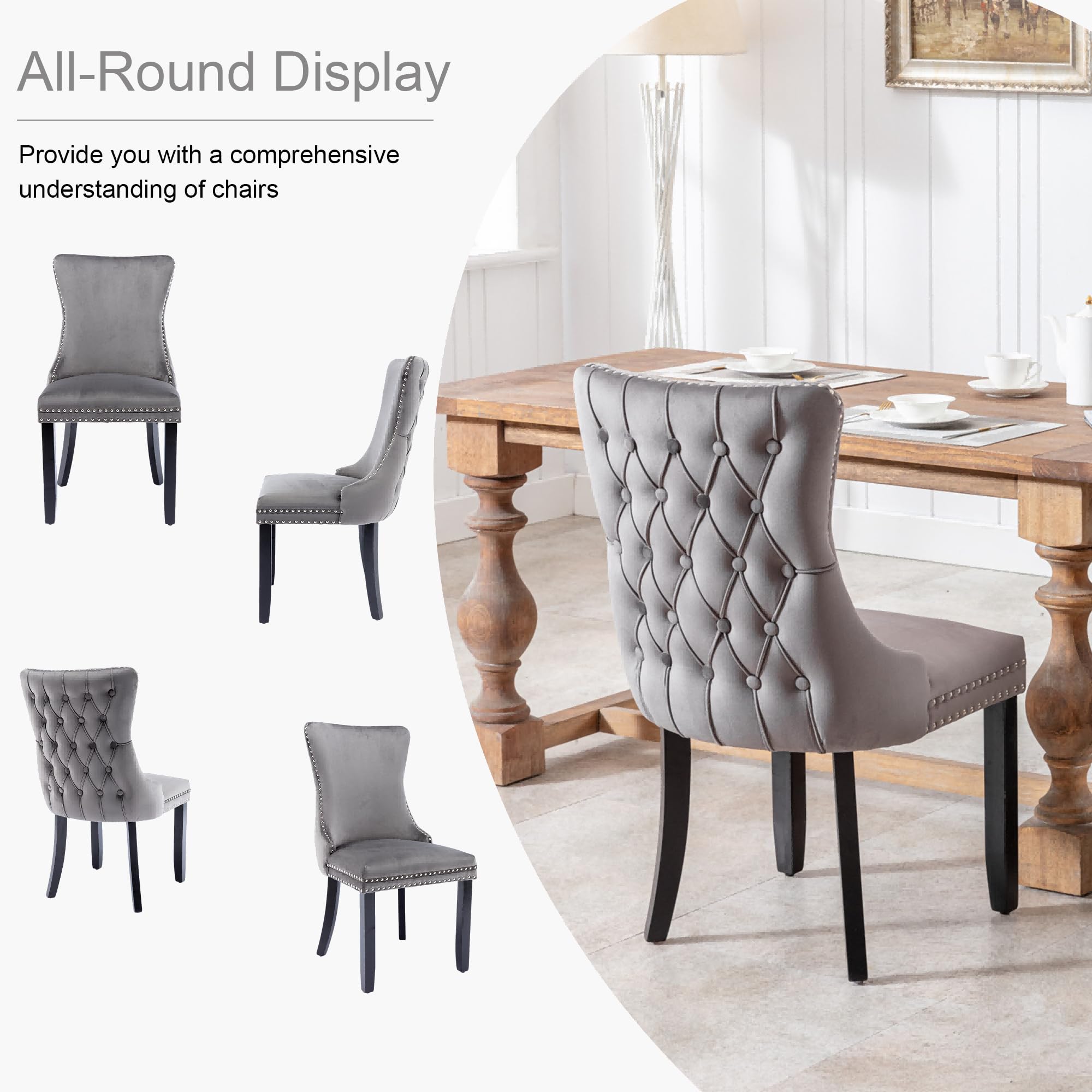 Capo Set of 2 Velvet Upholstered Dining Chairs -Grey