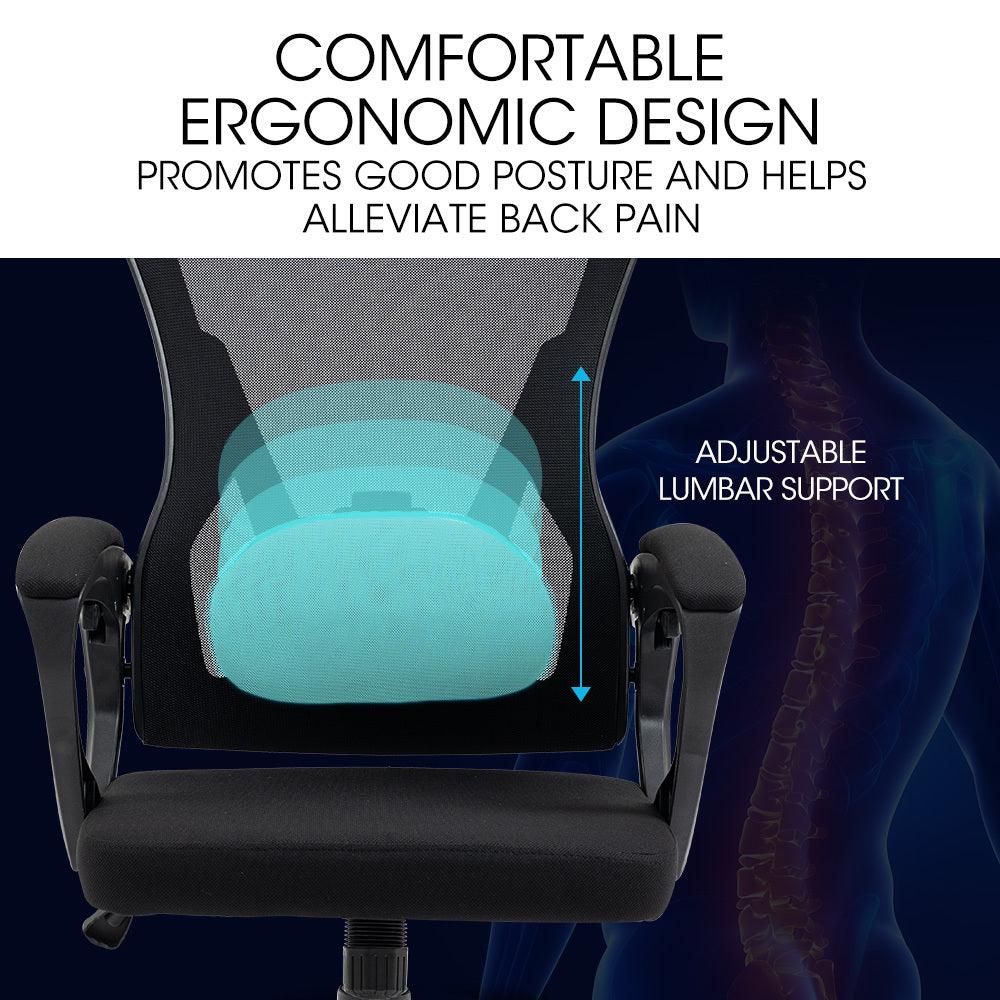 FORTIA Ergonomic Office Desk Chair, Height Adjustable Lumbar Support, Mesh Fabric, Headrest, Black