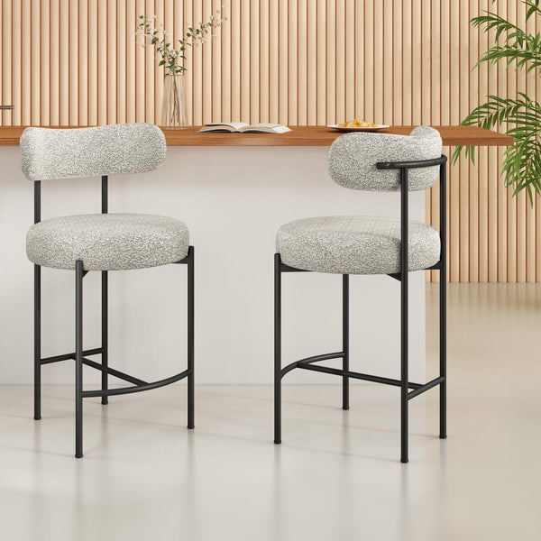 Sleek White Metal Boucle Elsa Bar Stools