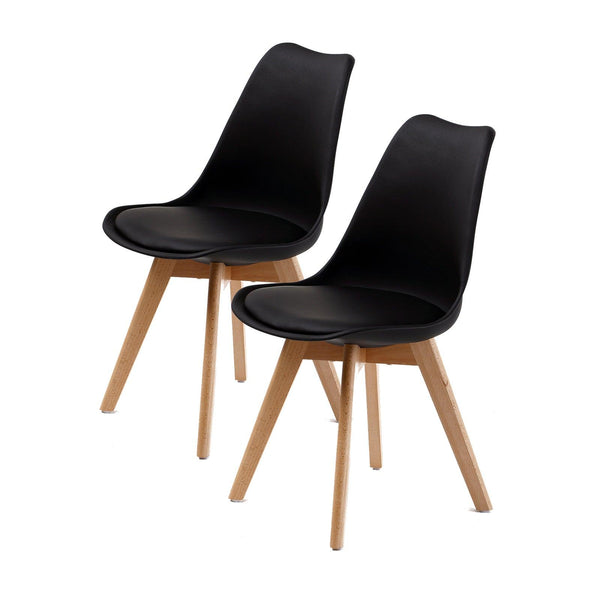 2X Retro Dining Chair Padded Seat BLACK