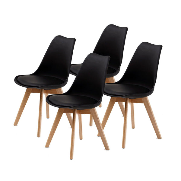 4X Retro Dining Chair Padded Seat BLACK