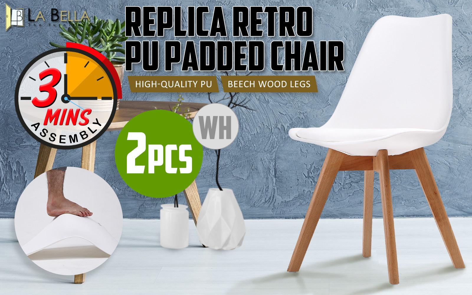 2X Retro Dining Chair Padded Seat WHITE