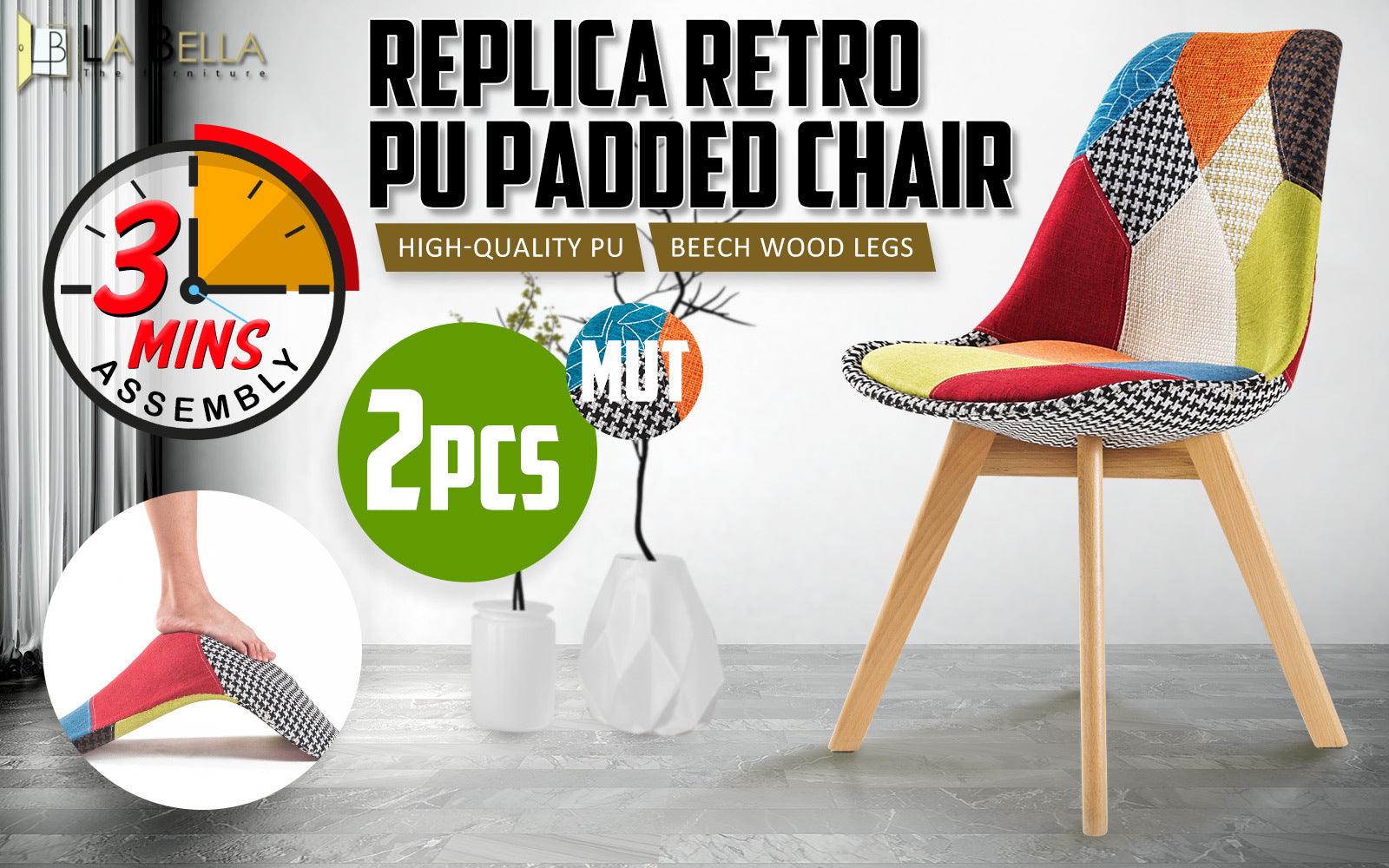 2X Retro Dining Chair Padded Seat MULTI COLOUR