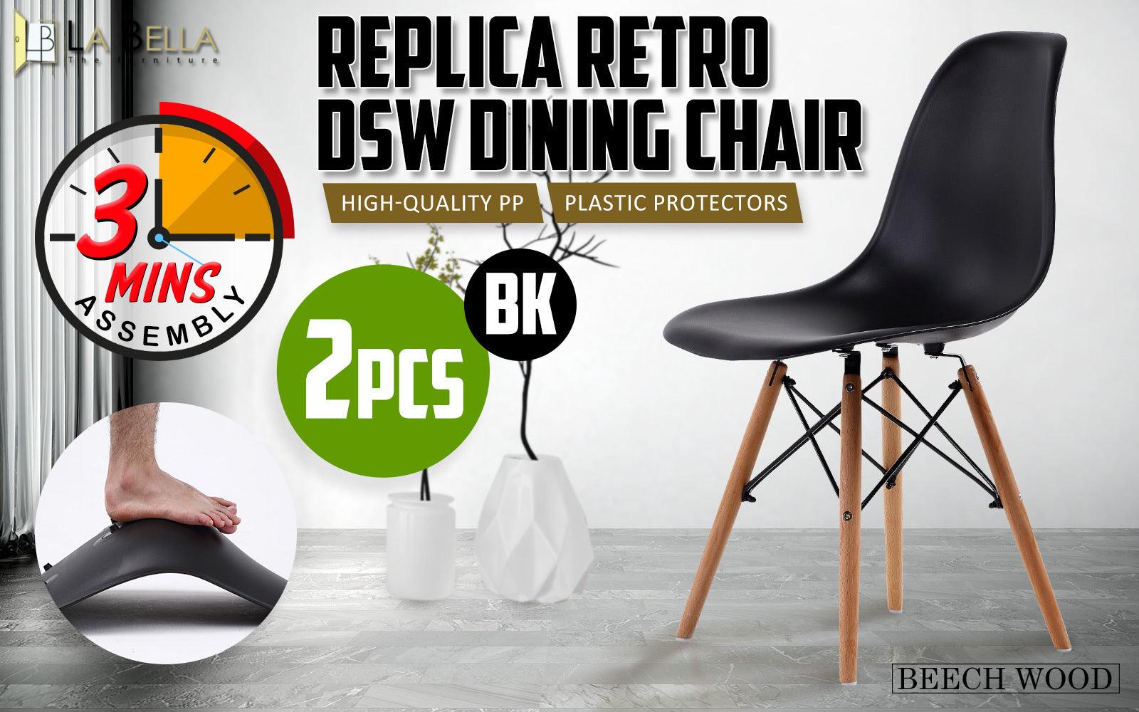 2X Retro Dining Chair DSW BLACK