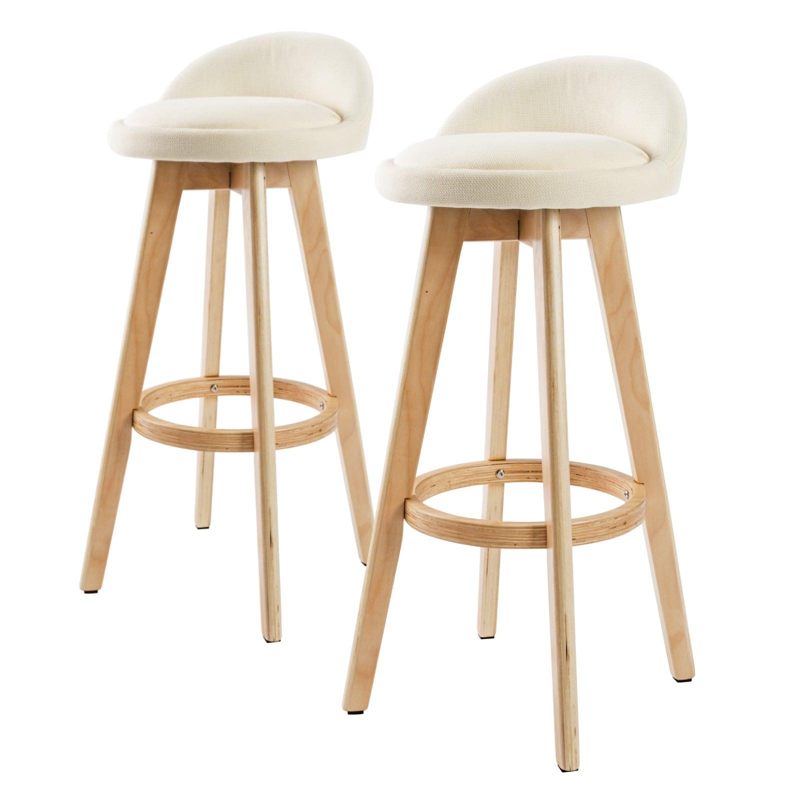 2X Wood Bar Stool Fabric LEILA 72cm BEIGE