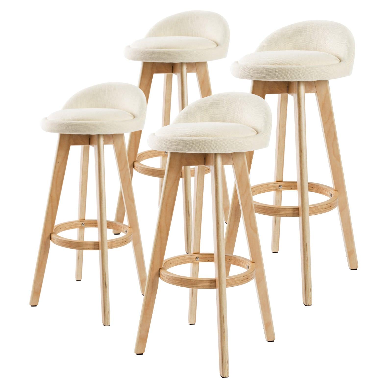 4X Wooden Bar Stool Fabric LEILA 72cm BEIGE