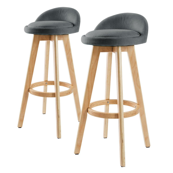 2X Wooden Bar Stool Fabric LEILA 72cm GREY