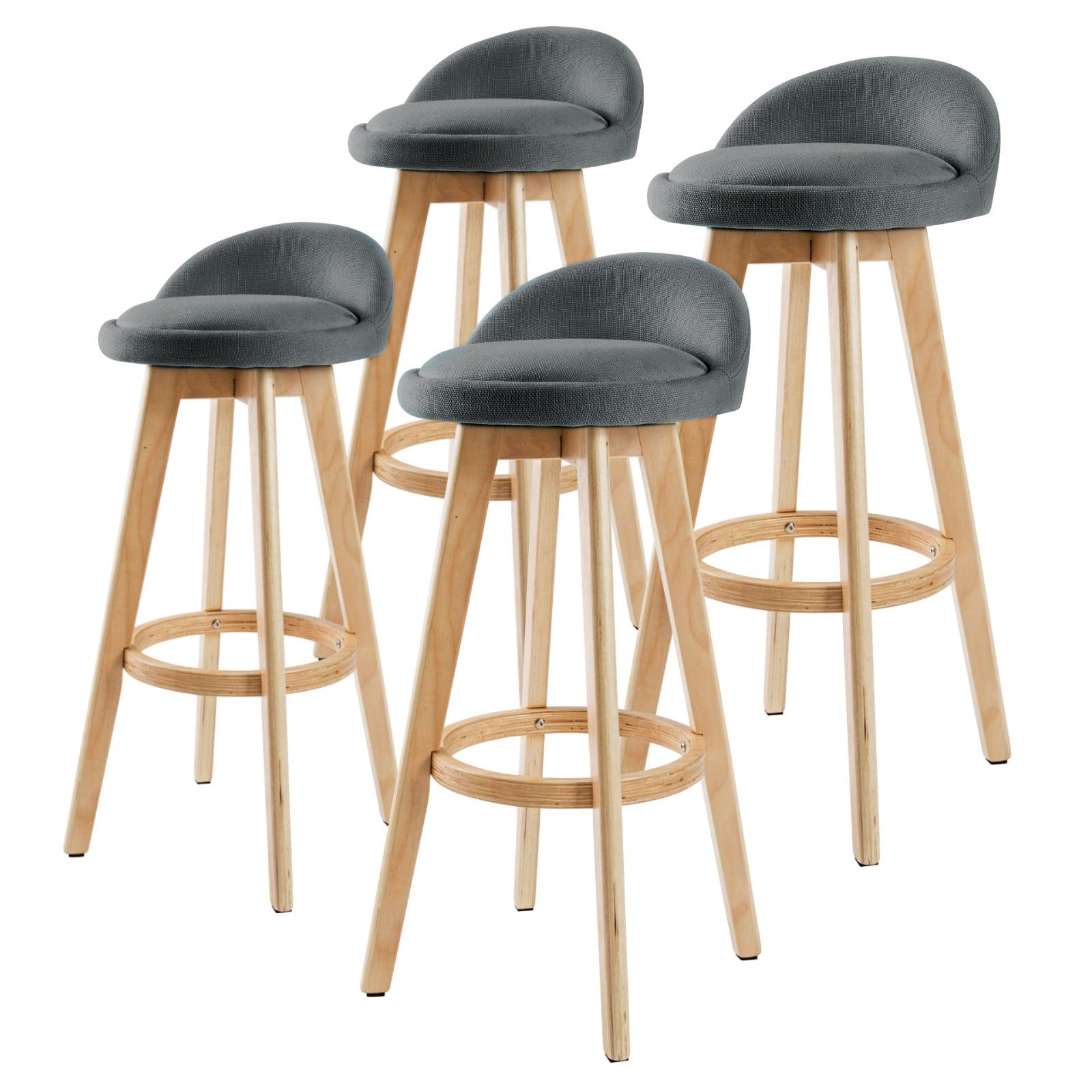 4X Wooden Bar Stool Fabric LEILA 72cm GREY