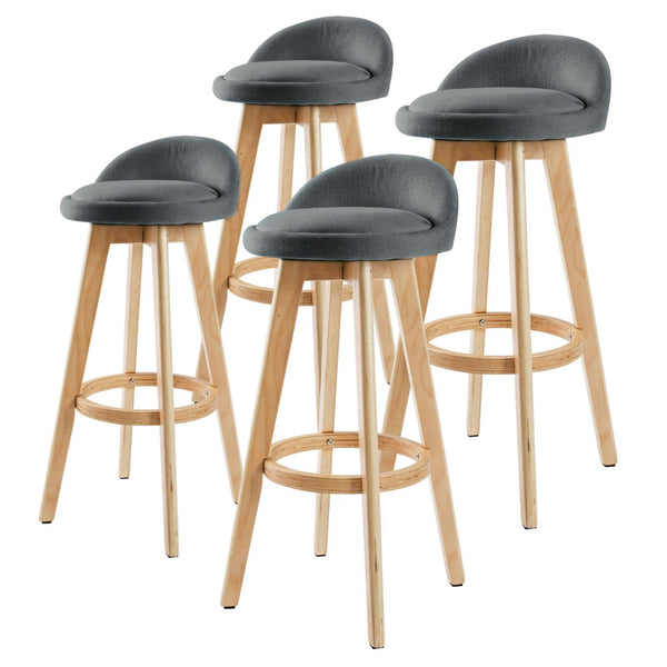 4X Wooden Bar Stool Fabric LEILA 72cm GREY