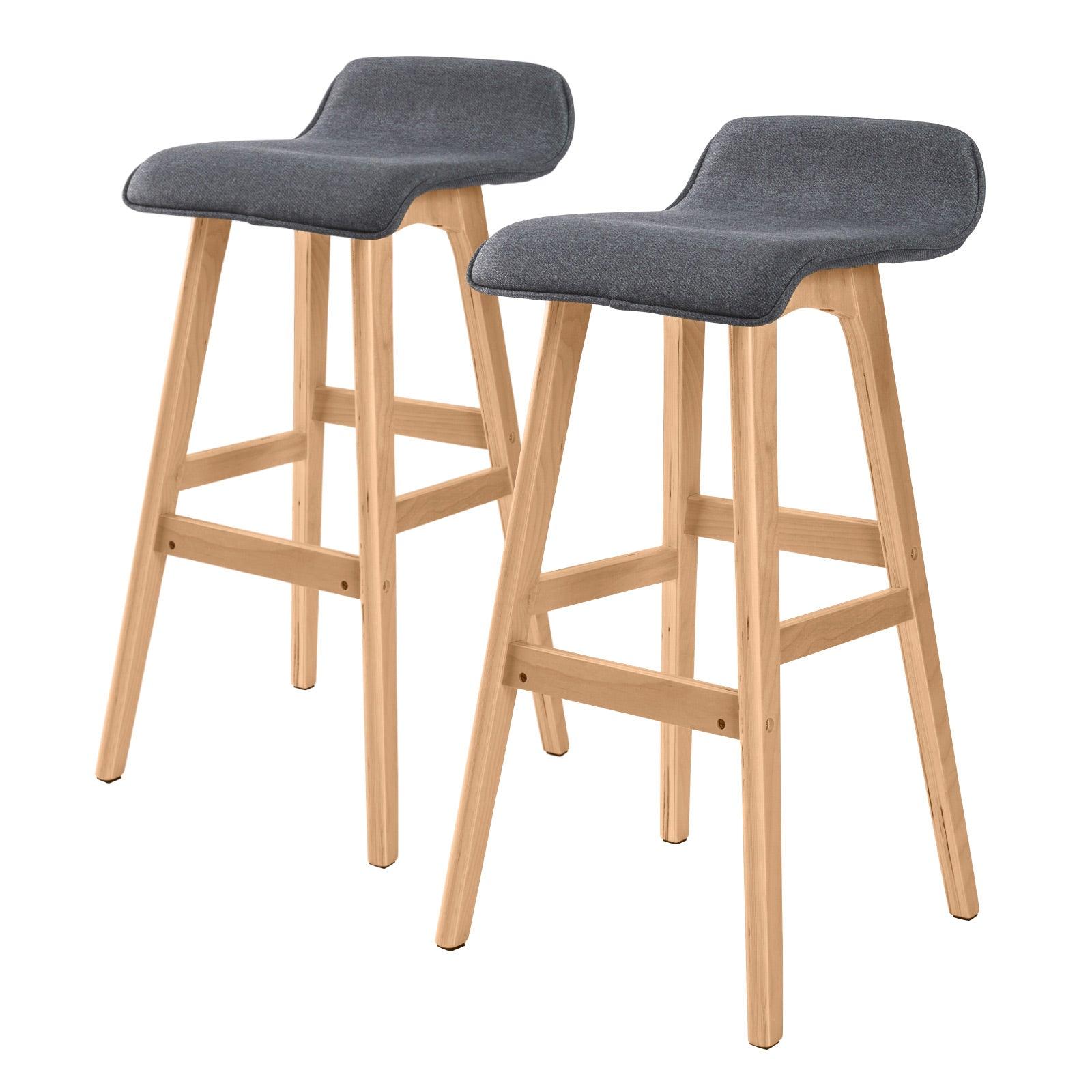 2X Wooden Bar Stool Fabric SOPHIA 74cm GREY