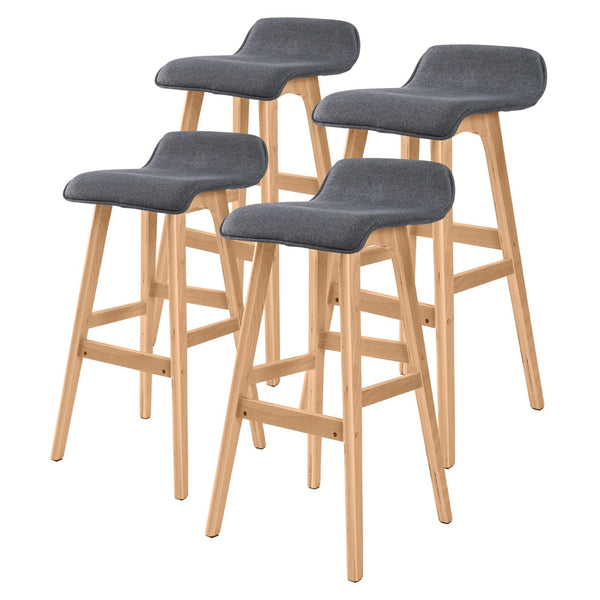 4X Wooden Bar Stool Fabric SOPHIA 74cm GREY