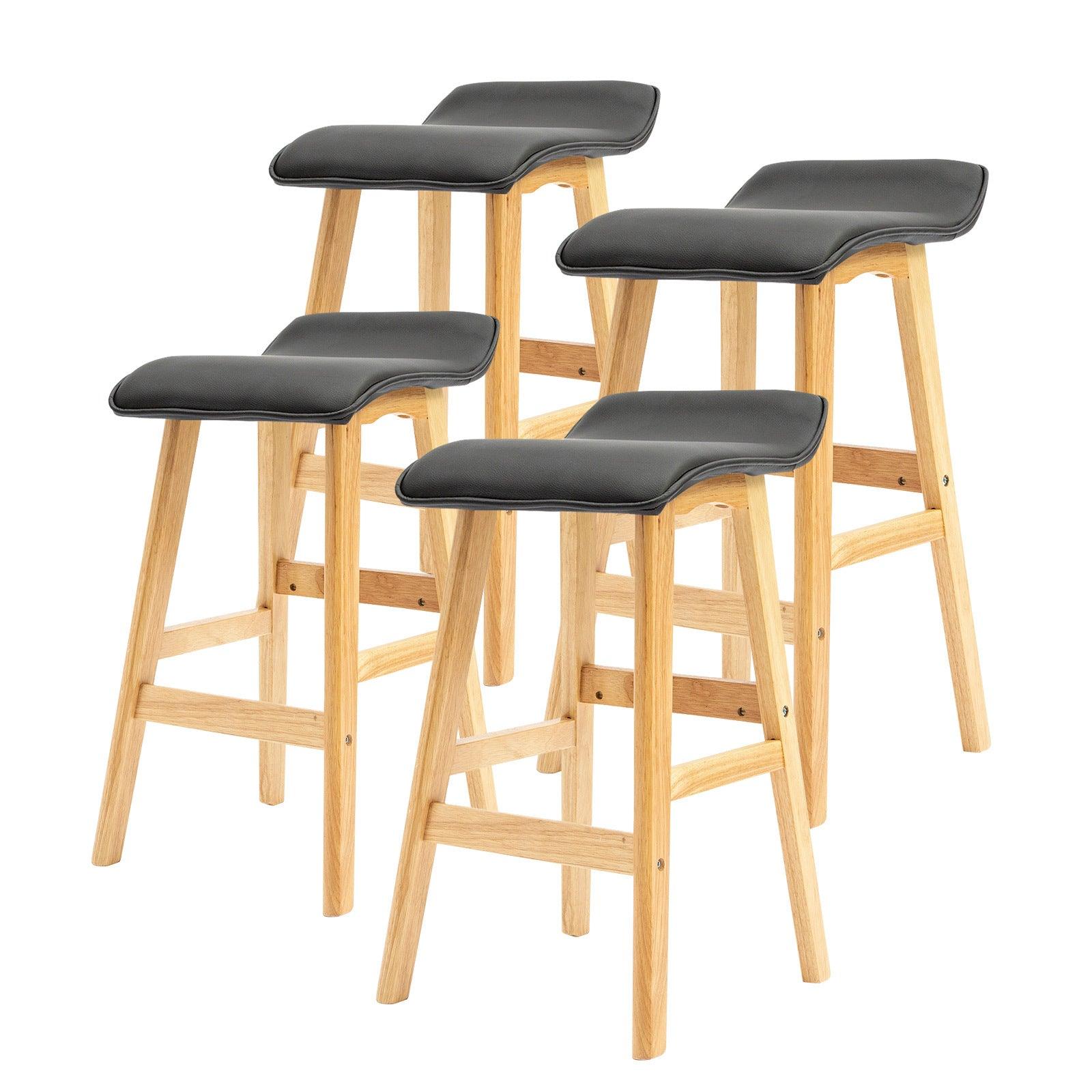 4X Wooden Bar Stool Leather DARA 65cm BLACK